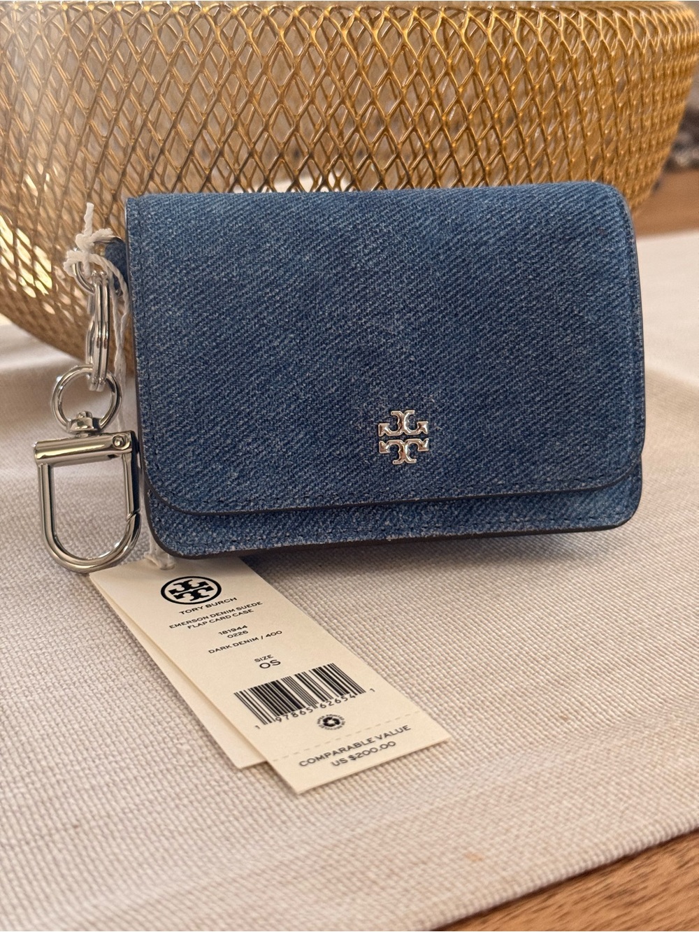 New EMERSON DENIM SUEDE FLAP CARD CASE DARK DENIM